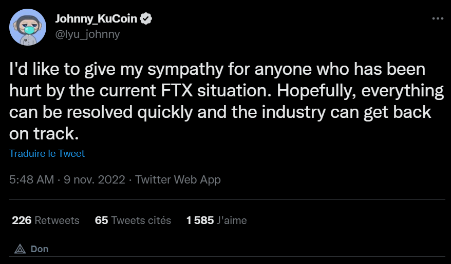 The CEO of Kucoin sympathizes with the unfortunate users of FTX and hopes that the sector can recover quickly.  He also made it clear that he would provide proof of reservations within a month. 