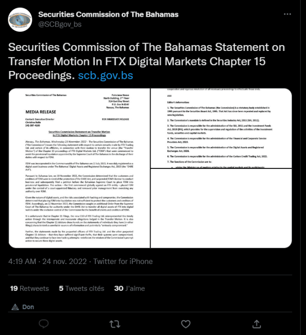 Les autorités des Bahamas contre-attaque après des allegations are considered to be intempestives and inexactes de la part des avocats de FTX and du nouveau CEO, John Ray lors de la premiere audience.