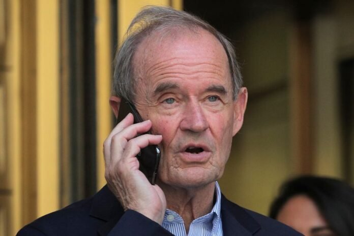 Lawyer David Boies speaks on the phone after a bail hearing in U.S. financier Jeffrey Epstein