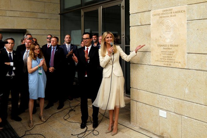 US Treasury Secretary Steven Mnuchin and White House Counsel Ivanka Trump at the inauguration of the new US Embassy in Jerusalem, May 14, 2018.