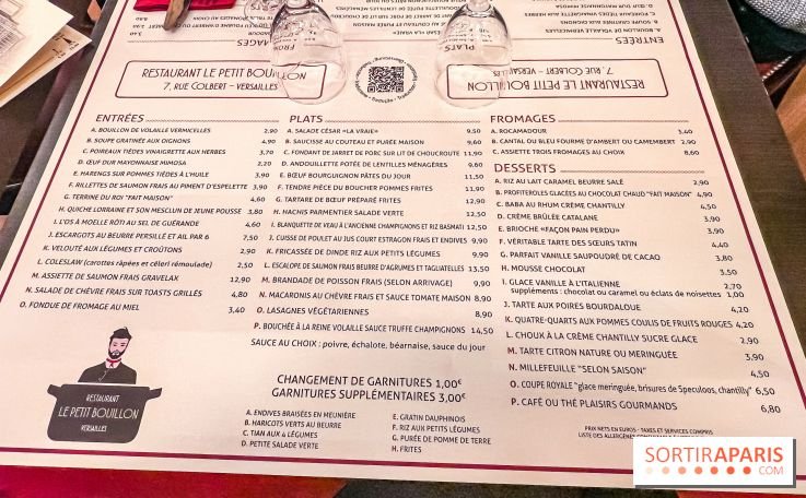 Petit Bouillon Versailles - restaurant near the Palace of Versailles - menu - carte