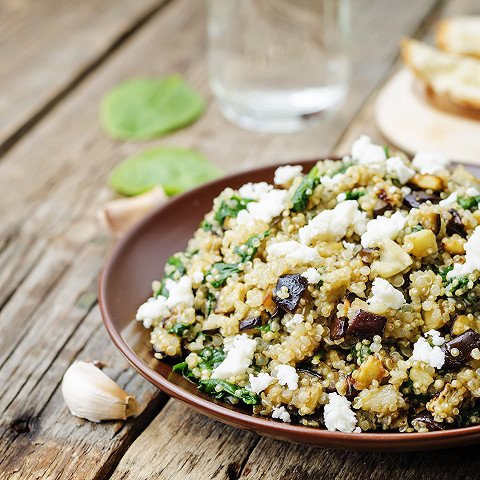 Quinoa salad with eggplant and feta