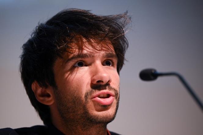 Franco-Spanish lawyer Juan Branco, representing opposition leader Ousmane Sonko, s'exprime lors d'une Conférence de presse, in Paris, June 22, 2023.