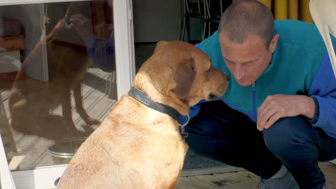 Christopher and his dog Ruby, in the documentary 